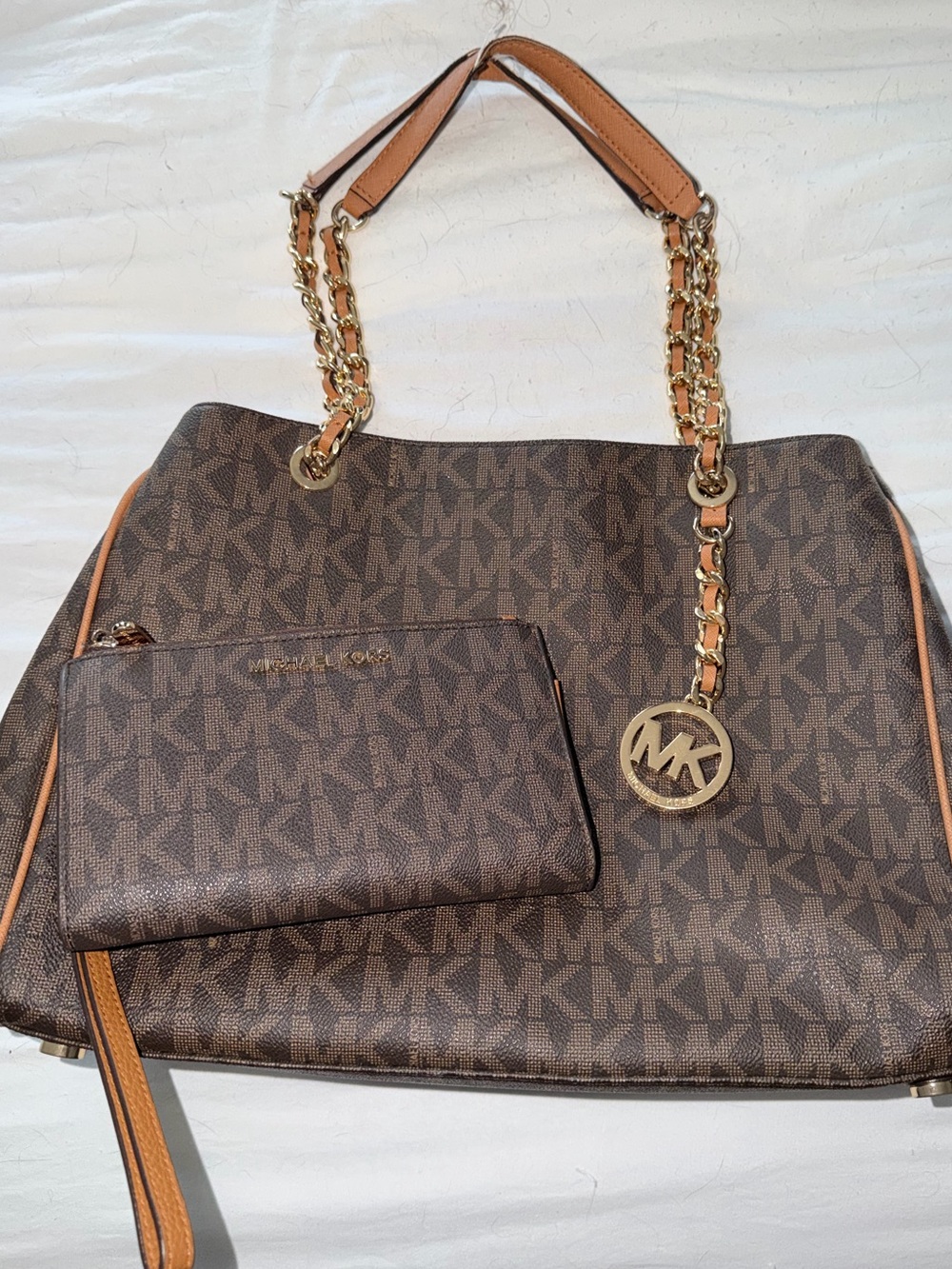 Michael Kors Brown Signature Logo Tote Bag + Matching Wristlet